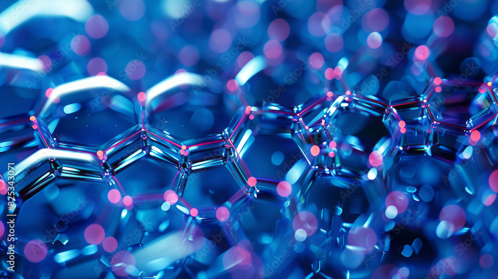 Isometric background featuring repeating hexagons and embedded molecular structures, Isometric background featuring repeating hexagons and embedded molecular structures,
