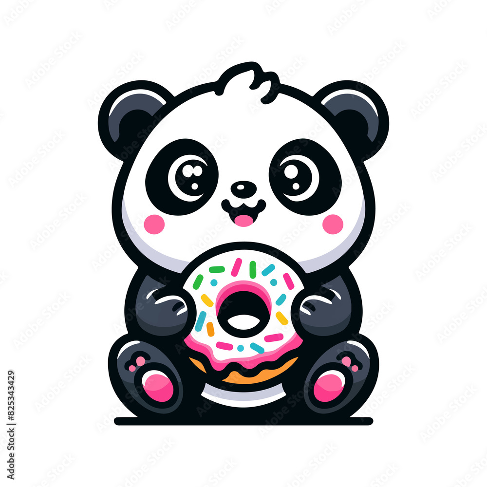cute panda eating donut icon character cartoon cute panda eating donut icon character cartoon