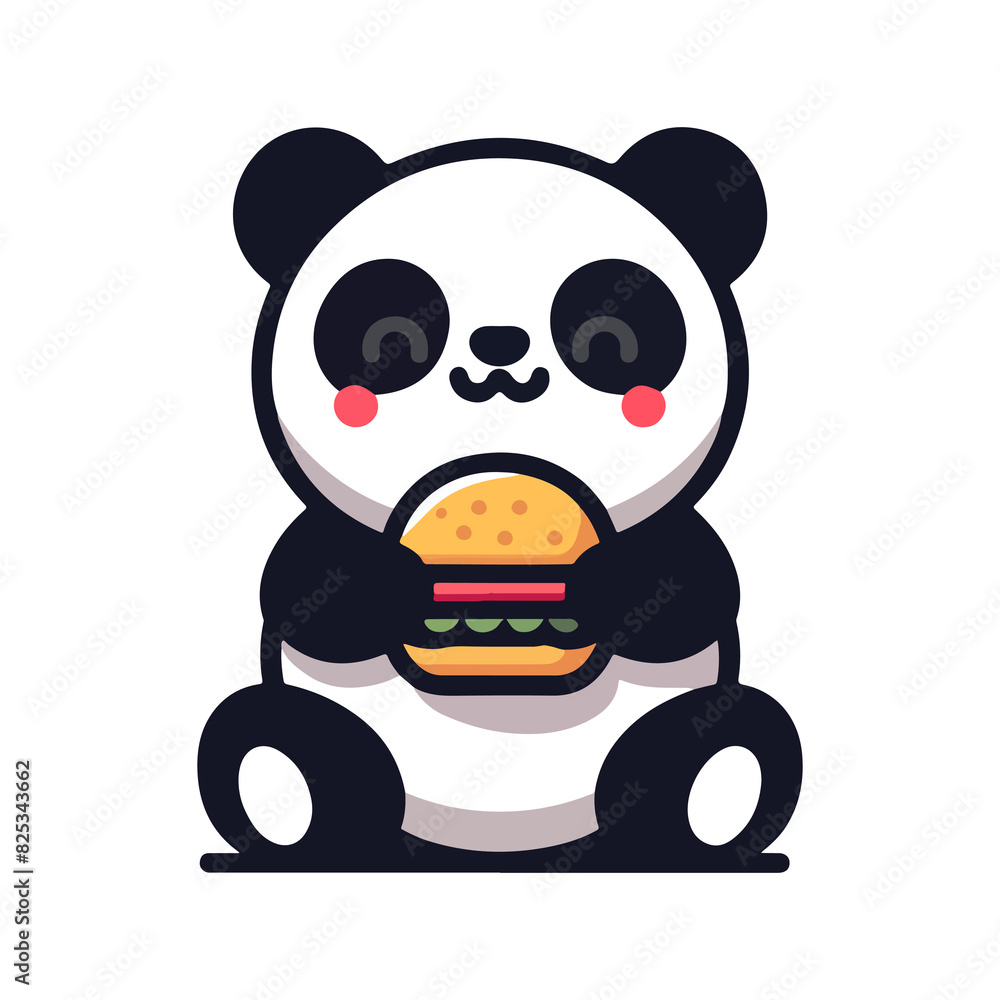 cute panda eating hamburger icon character cartoon cute panda eating hamburger icon character cartoon