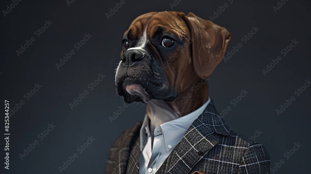 Realistic Lifelike Boxer Dog Puppy in Dapper Attire
Realistic Lifelike Boxer Dog Puppy in Dapper Attire