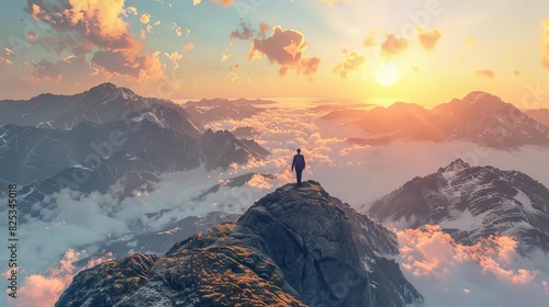 triumphant hiker greeted by majestic sunrise at mountain summit generative ai landscape
