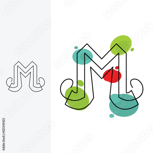 letter M logo. logo design template sign. Line art style.