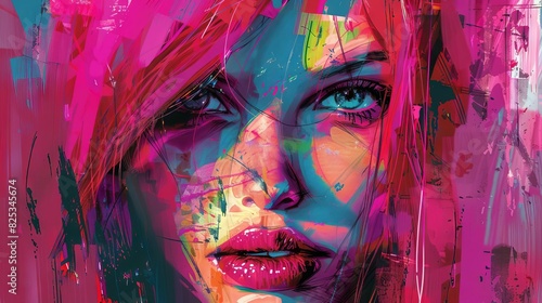 vibrant pinkhaired girl portrait bold and expressive modern art digital painting