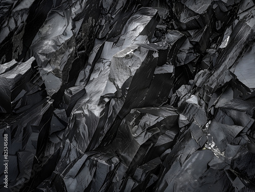 Close-up of jagged, black rocks with a rough, textured surface