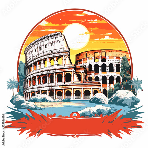Stylish vintage label with Colosseum in Rome.