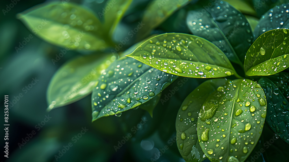 Close-Up of a Green Plant with Water Drops Close-Up of a Green Plant with Water Drops