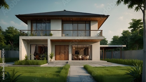Modern Two-Story House with Garden