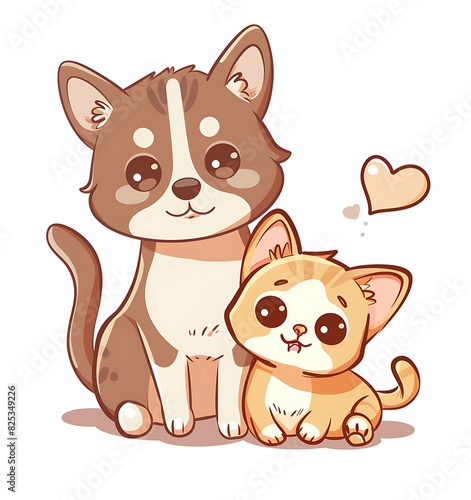 cute kawaii cartoon dog and cat  clip art style  white background