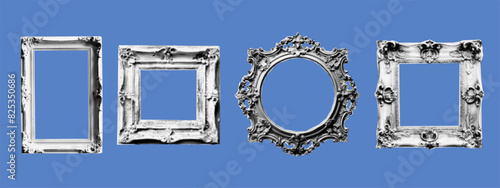 Halftone vintage frames collection. Contemporary different frame in a dotted collage pop art style. Vector illustration.