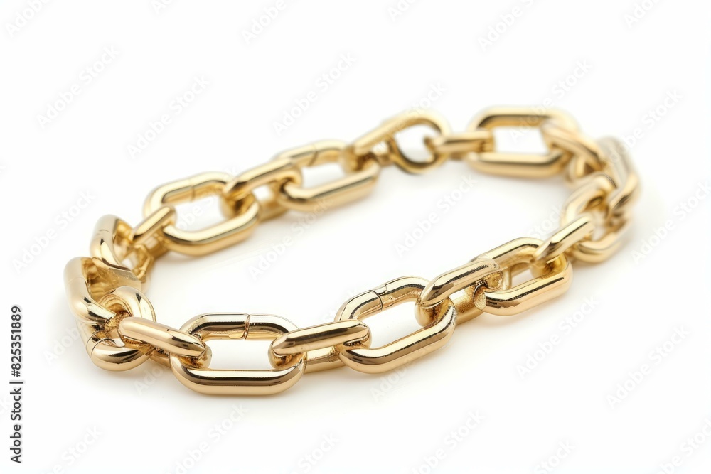 Fototapeta premium Closeup of a shiny gold link chain bracelet isolated on a white backdrop