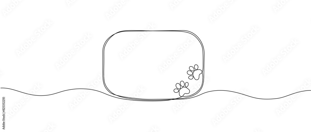 Black square frame with paw print of a dog or cat drawn in one continuous line. Single line frame with paw print. Vector editable line illustration Black square frame with paw print of a dog or cat drawn in one continuous line. Single line frame with paw print. Vector editable line illustration