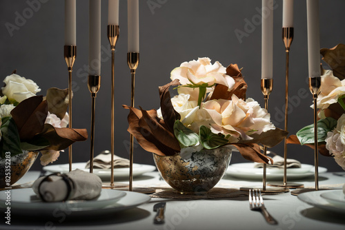 Closeup view at table served in luxury style photo