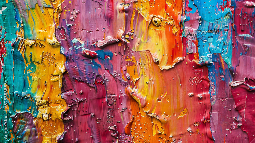 A colorful painting with a lot of texture and splatters of paint
