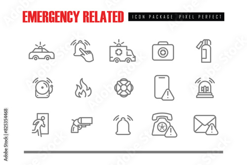 emergency situation Related Vector Line Icons pixel perfect set for web or mobile app vector