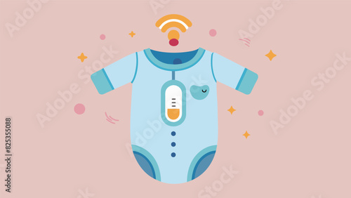 A playful onesie designed for infants with a temperature sensor and a gentle vibrating feature to alert parents of any sudden fevers.. Vector illustration
