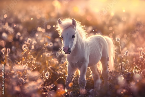 Cute little pony on the field