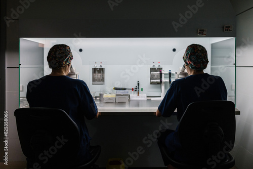 Two healthcare biologist in a laboratory setting photo
