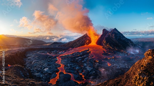 molten lava flowing down from a volcano photo