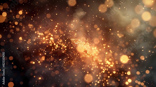 A scene of a firework  with a background of particles of light and smoke