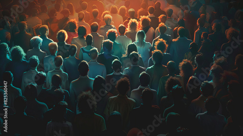 A crowd of people are standing in a dark room