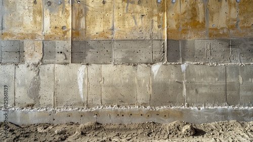 Wall covered in cement and sand dough is an integral part of a building structure before a final smooth surface and paint application photo