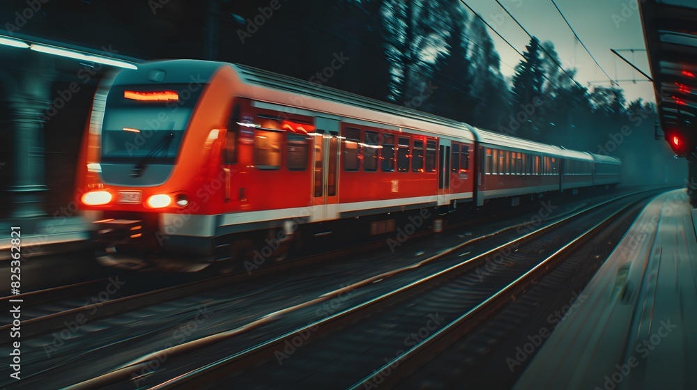Naklejka premium Side profile of a locomotive in motion, captured with cinematic precision and professional photography techniques.