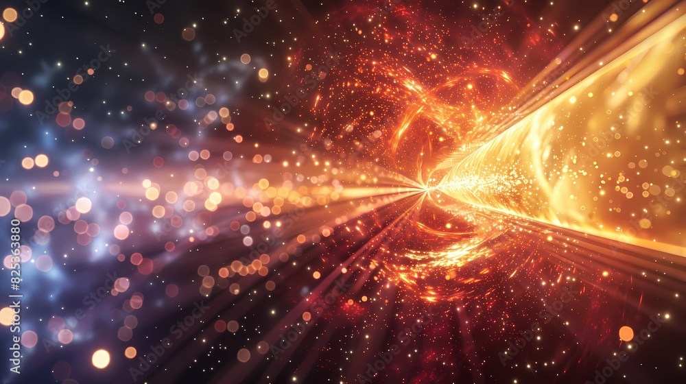 A scene of a particle beam, with a background of particles of matter and energy A scene of a particle beam, with a background of particles of matter and energy