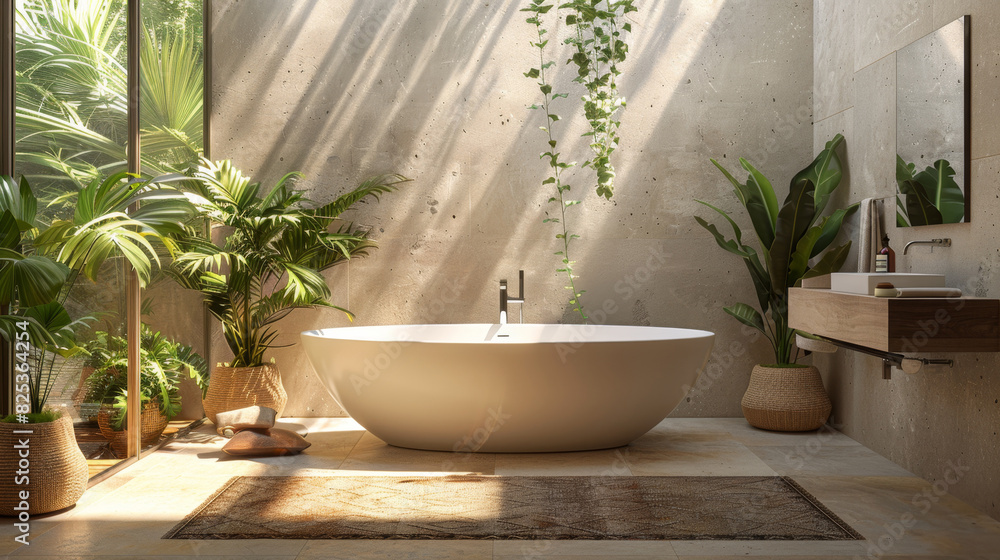 spa-inspired bathroom, sunlight pouring into a contemporary bathroom with a standalone tub and greenery, evoking a spa-like sanctuary right at home spa-inspired bathroom, sunlight pouring into a contemporary bathroom with a standalone tub and greenery, evoking a spa-like sanctuary right at home