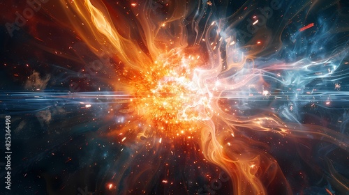 A scene of a particle burst  with a background of particles of matter and energy