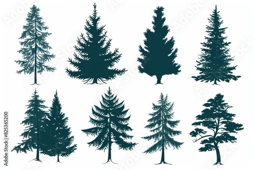 silhouettes of evergreen trees isolated on white background winter forest set vector illustration photo