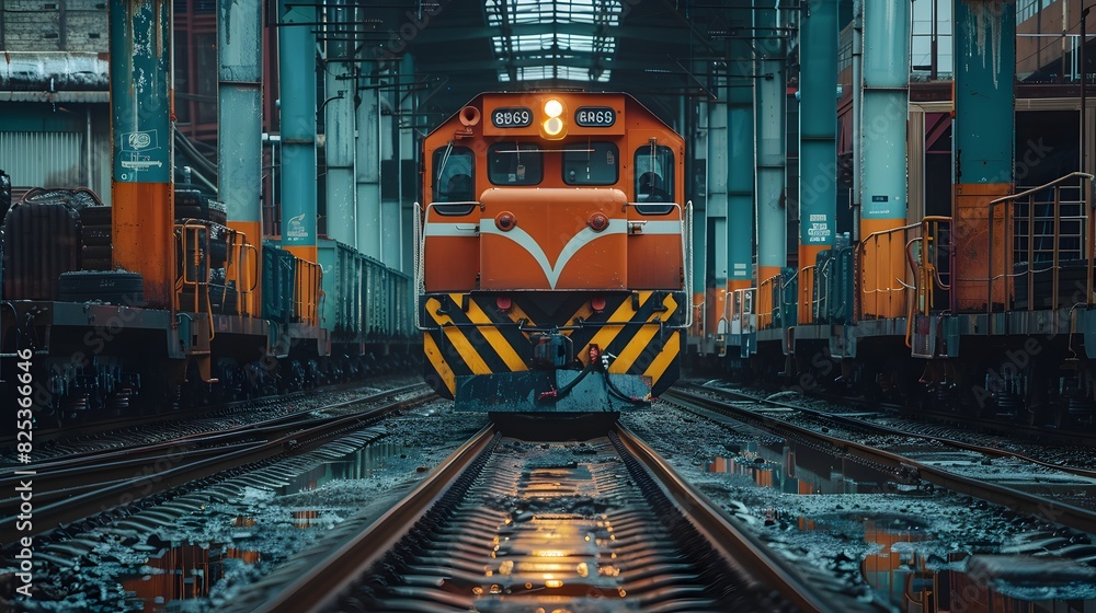 Front view of a locomotive with cinematic and professional photography style. Front view of a locomotive with cinematic and professional photography style.