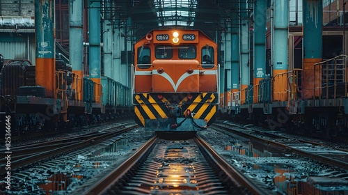 Front view of a locomotive with cinematic and professional photography style.