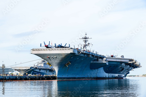 United States Navy Aircraft carrier in Pearl Harbor Hawaii USA.