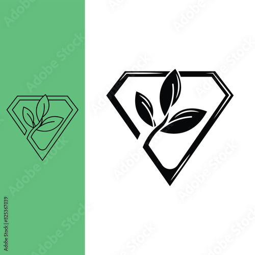 three leaf logo combined with a diamond. monoline style and silhouette stylish.