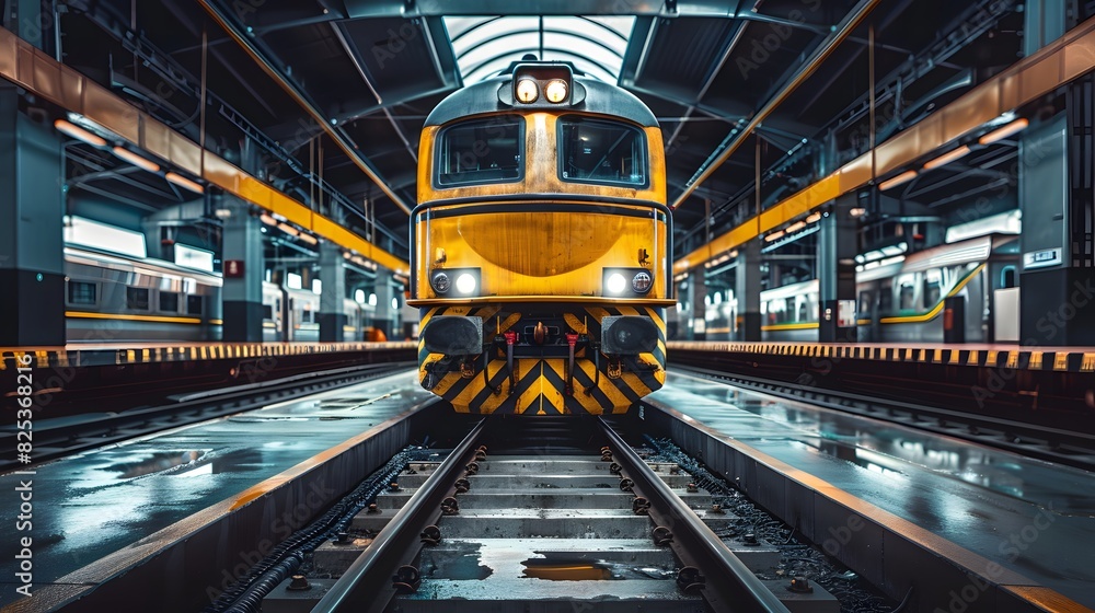 Front view of a locomotive with cinematic and professional photography style. Front view of a locomotive with cinematic and professional photography style.