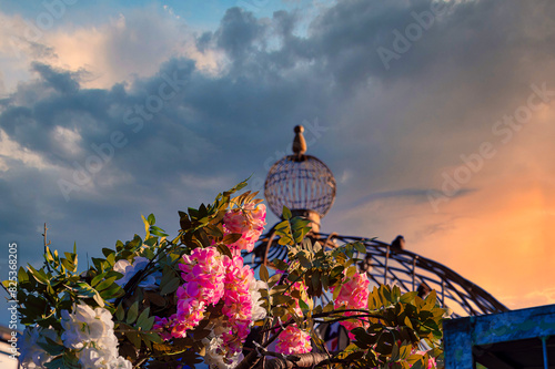 Colorful flowers on a metal sculpture in the City Market of Kansas City