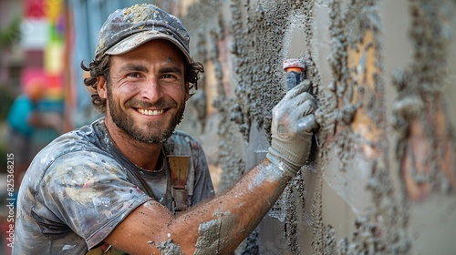 Wallpaper Mural An Israeli construction worker, wearing a dirty t-shirt, is captured holding a tool while standing in front of a construction site Torontodigital.ca