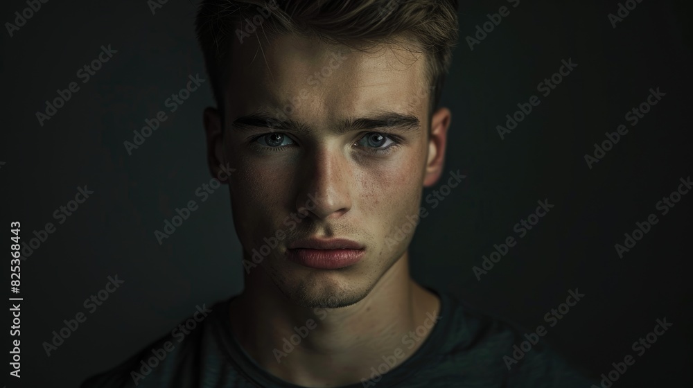 Obraz premium Dark background with text BLACK FRIDAY featuring a handsome young man in a toned portrait