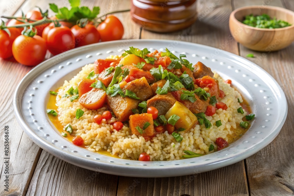 White Plate With Rice and Vegetables. Generative AI White Plate With Rice and Vegetables. Generative AI