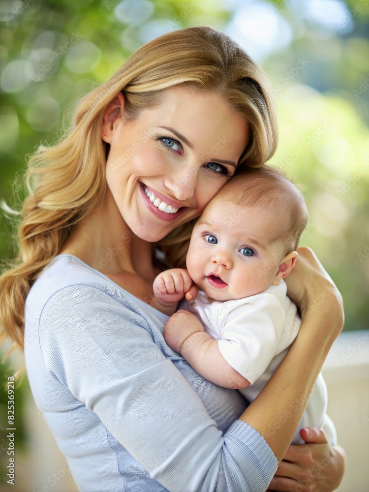 Woman Holding Baby in Her Arms. Generative AI Woman Holding Baby in Her Arms. Generative AI
