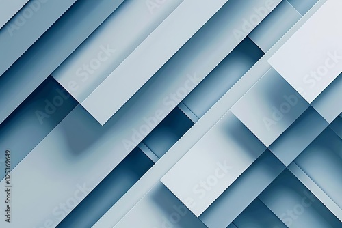 sleek blue 3d layered rectangular shapes with shadows on white modern abstract background