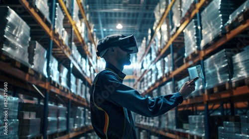 Future virtual reality technology for innovative VR warehouse management . Concept of smart technology for industrial revolution and automated logistic control © Business Pics