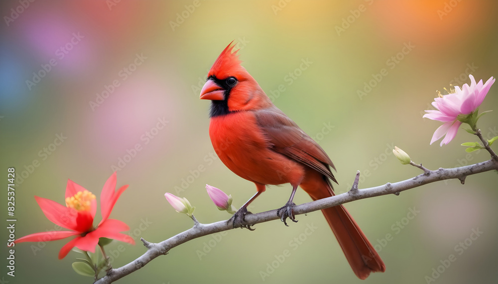 Close-up Northern Cardinal perching on branch,Bird Photography Close-up Northern Cardinal perching on branch,Bird Photography