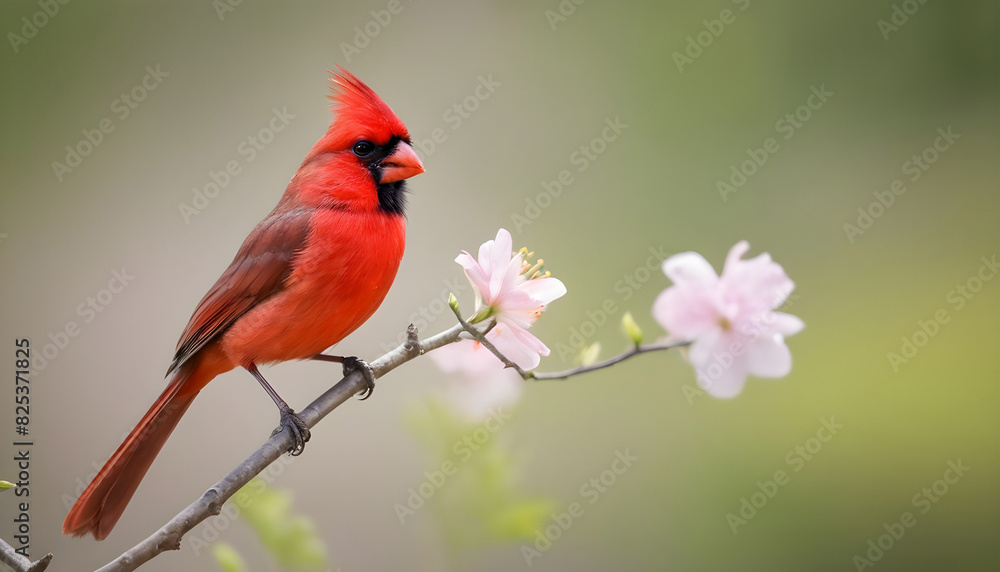 Close-up Northern Cardinal perching on branch,Bird Photography