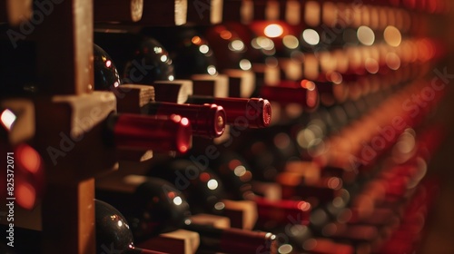 Bottles in the traditional wine cellar underground. photo