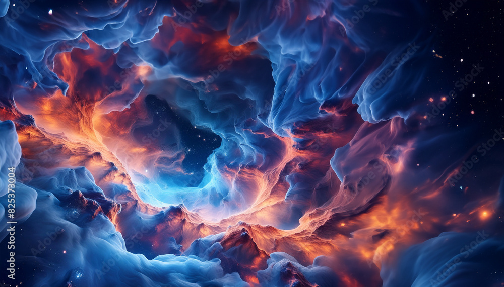 Vivid nebulae swirl in a stellar spectacle. Generative Ai