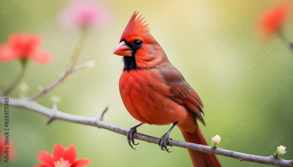 Close-up Northern Cardinal perching on branch,Bird Photography Close-up Northern Cardinal perching on branch,Bird Photography