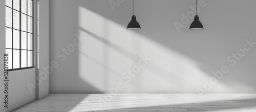 Empty space for product showcase, Empty room with lamps and window shadow on the wall . photo