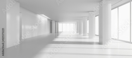 A large  empty room with white walls and a white floor