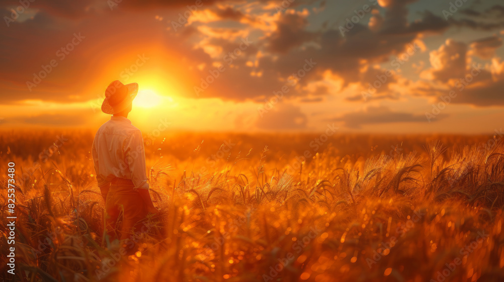a young farmer, on the horizon of the field, receiving the blessing of the harvest, he is happy,generative ai a young farmer, on the horizon of the field, receiving the blessing of the harvest, he is happy,generative ai